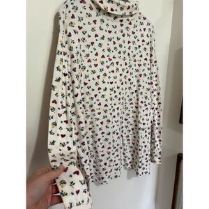 Corner Stone Floral Heart Turtleneck 24W Cotton Cottagecore Grandpa Core Top